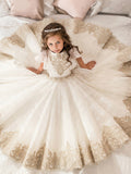 Long Ball Gown Tulle Lace Wedding Birthday Pageant Flower Girl Dresses-27dress