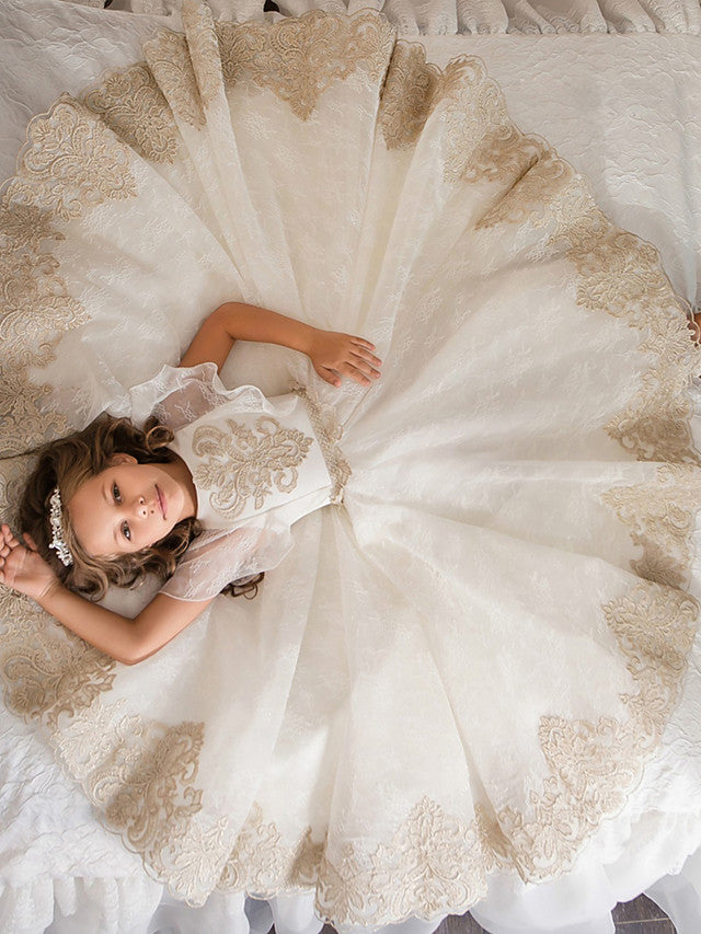 Long Ball Gown Tulle Lace Wedding Birthday Pageant Flower Girl Dresses-27dress