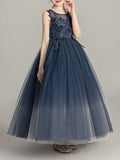 Long Ball Gown Tulle Sleeveless Jewel Neck Pageant Flower Girl Dresses-27dress