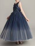 Long Ball Gown Tulle Sleeveless Jewel Neck Pageant Flower Girl Dresses-27dress