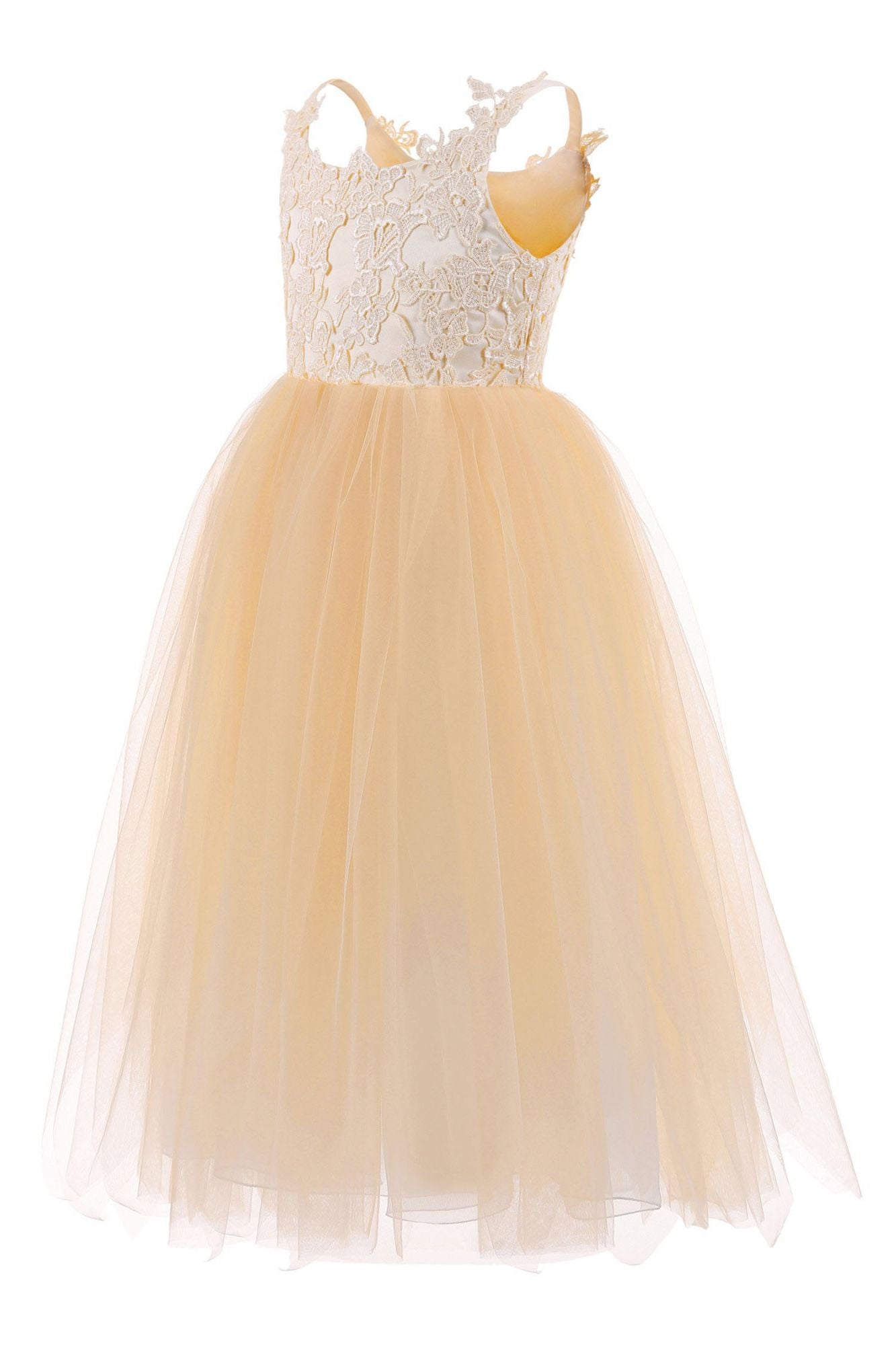 Long Ball Gown Tulle Square Neckline Sleeveless Flower Girl Dress-27dress