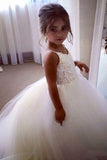 Long Ball Gown Tulle Square Neckline Sleeveless Flower Girl Dress-27dress