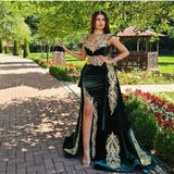 Long Mermaid Dark Green Evening Dresses with Gold Lace appliques-27Dress