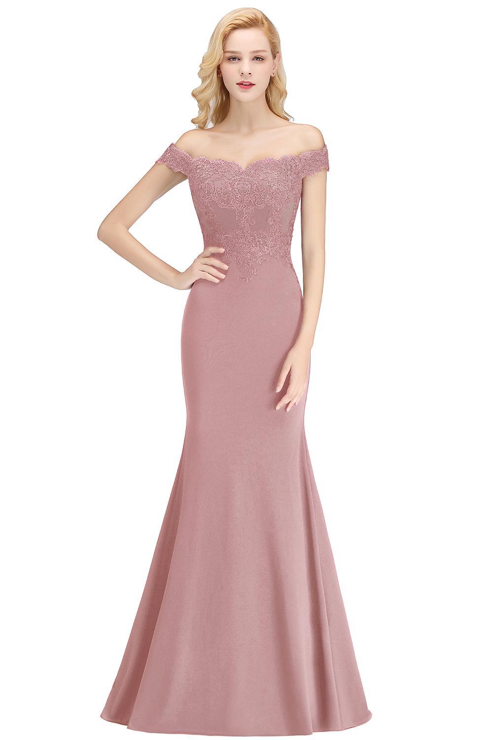 Long Mermaid Off-the-shoulder Appliques Lace Bridesmaid Dress-27dress