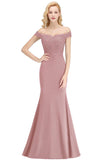 Long Mermaid Off-the-shoulder Appliques Lace Bridesmaid Dress-27dress