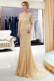 Long Mermaid Sequins Formal Evening Dresses with Sleeves-27dress