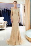 Long Mermaid Sequins Formal Evening Dresses with Sleeves-27dress