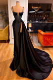 Long Mermaid Spaghetti Straps Black Prom Dress with Slit-27Dress