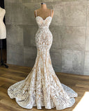 Long Mermaid Sweetheart Spaghetti Straps Appliques Lace Wedding Dress-27Dress