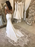 Long Mermaid V-neck Appliques Lace Satin Backless Wedding Dress-27Dress