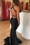 Long Mermaid V-neck Spaghetti Straps Backless Black Prom Dress-27Dress