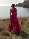 Long One Shoulder Prom Dress with Split Front and Bows-27dress