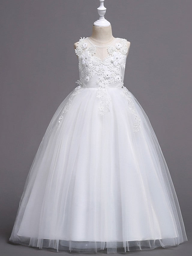 Long Princess Ball Gown Satin Tulle Wedding Party Flower Girl Dresses-27dress