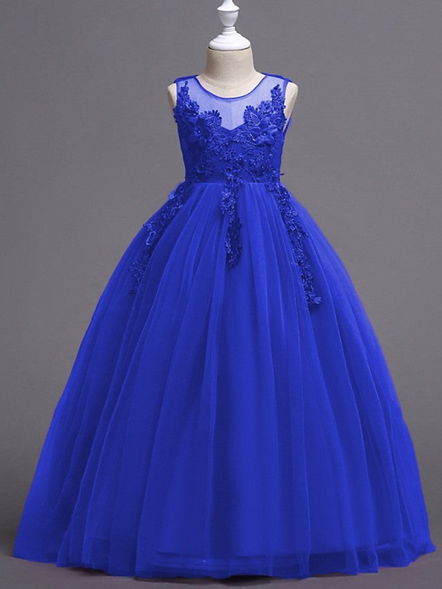 Long Princess Ball Gown Satin Tulle Wedding Party Flower Girl Dresses-27dress