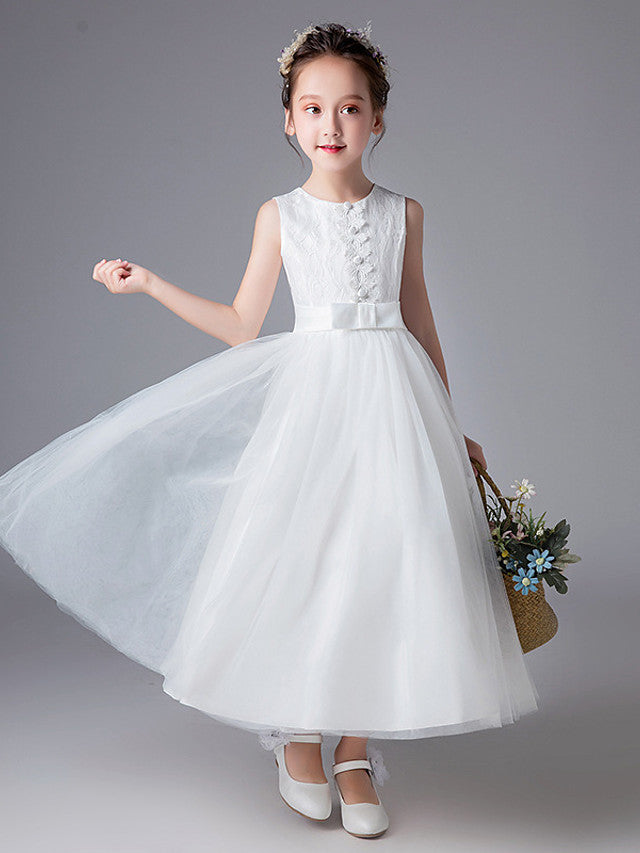 Long Princess Jewel Neck Tulle Wedding First Communion Flower Girl Dresses-27dress