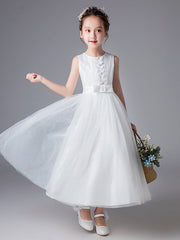 Long Princess Jewel Neck Tulle Wedding First Communion Flower Girl Dresses-27dress