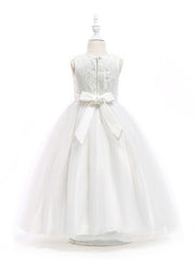 Long Princess Jewel Neck Tulle Wedding First Communion Flower Girl Dresses-27dress