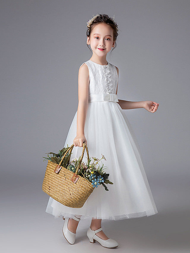 Long Princess Jewel Neck Tulle Wedding First Communion Flower Girl Dresses-27dress