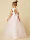 Long Princess Satin Tulle Wedding Birthday Pageant Flower Girl Dresses-27Dress