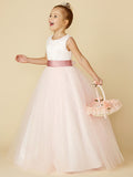 Long Princess Satin Tulle Wedding Birthday Pageant Flower Girl Dresses-27Dress