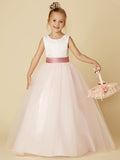 Long Princess Satin Tulle Wedding Birthday Pageant Flower Girl Dresses-27Dress