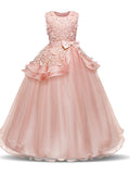 Long Princess Satin Tulle Wedding First Communion Flower Girl Dresses-27dress