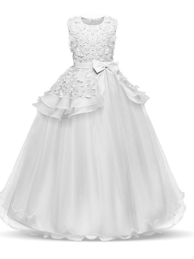 Long Princess Satin Tulle Wedding First Communion Flower Girl Dresses-27dress