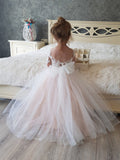 Long Princess Tulle Boho Flower Girl Dresses with Sleeves-27Dress