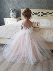 Long Princess Tulle Boho Flower Girl Dresses with Sleeves-27Dress