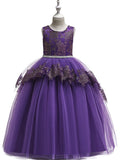 Long Princess Tulle Lace Junior Bridesmaid Dress With Bow-27dress