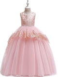 Long Princess Tulle Lace Junior Bridesmaid Dress With Bow-27dress