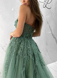 Long Prom Dress with Appliques Lace and Sweetheart Neckline - Ball-Gown Tulle-27dress