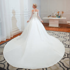 Long Sleeve Off-the-Shoulder Satin Wedding Dress With Lace-27dress