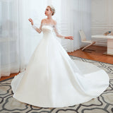 Long Sleeve Off-the-Shoulder Satin Wedding Dress With Lace-27dress