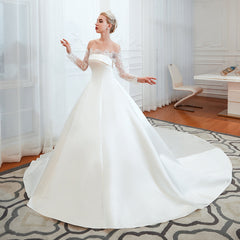 Long Sleeve Off-the-Shoulder Satin Wedding Dress With Lace-27dress