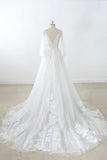 Long Sleeve V-neck Appliques Tulle Wedding Dress On Sale-27dress