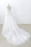 Long Sleeve V-neck Appliques Tulle Wedding Dress On Sale-27dress