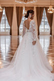 Long Sleeve Wedding Dress V-Neck With Lace Appliques-27dress