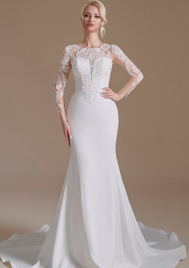 Long Sleeves Mermaid Lace Wedding Dress with Court Train Online