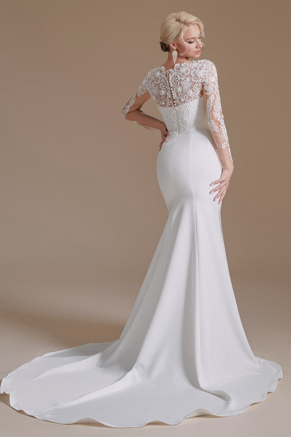 Long Sleeves Mermaid Lace Wedding Dress Online-27dress