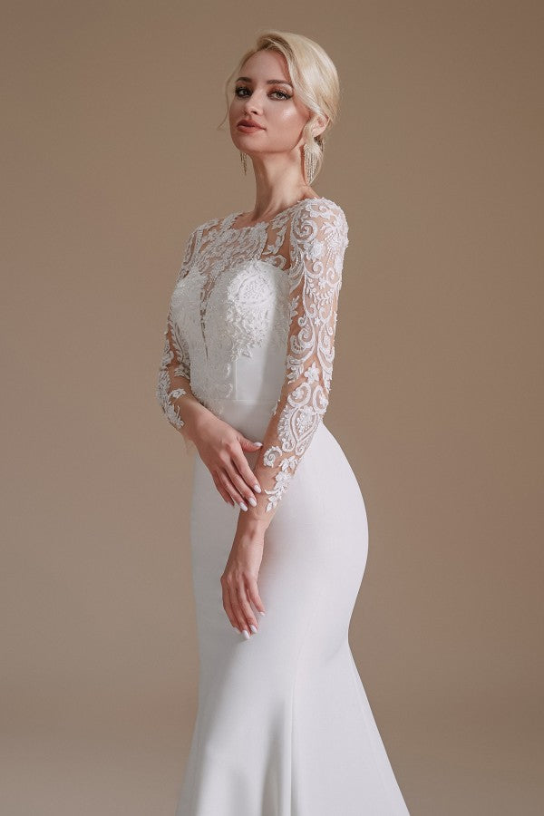 Long Sleeves Mermaid Lace Wedding Dress Online-27dress