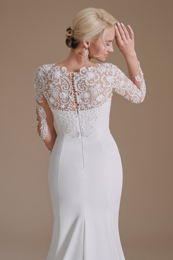 Long Sleeves Mermaid Lace Wedding Dress Online-27dress