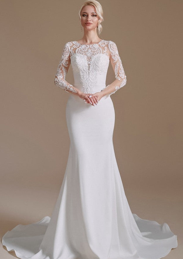 Long Sleeves Mermaid Lace Wedding Dress with Court Train Online