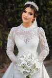 Long Sleeves Overskirt Wedding Dress Mermaid High Neck Lace-27dress