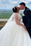 Long Sleeves Plus Size Wedding Dress Ball Gown With Beads-27dress