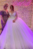 Long Sleeves Plus Size Wedding Dress Ball Gown With Beads-27dress