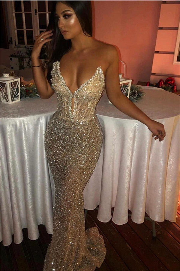 Long Sweetheart Mermaid Sequined Prom Dress-27Dress