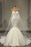 Long Sweetheart Mermaid Wedding Dress With Appliques Beads-27dress