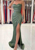 Long/Floor-Length Sheath/Column Sweetheart Charmeuse Prom Dress With Pleated Split-27dress