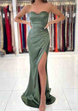 Long/Floor-Length Sheath/Column Sweetheart Charmeuse Prom Dress With Pleated Split-27dress